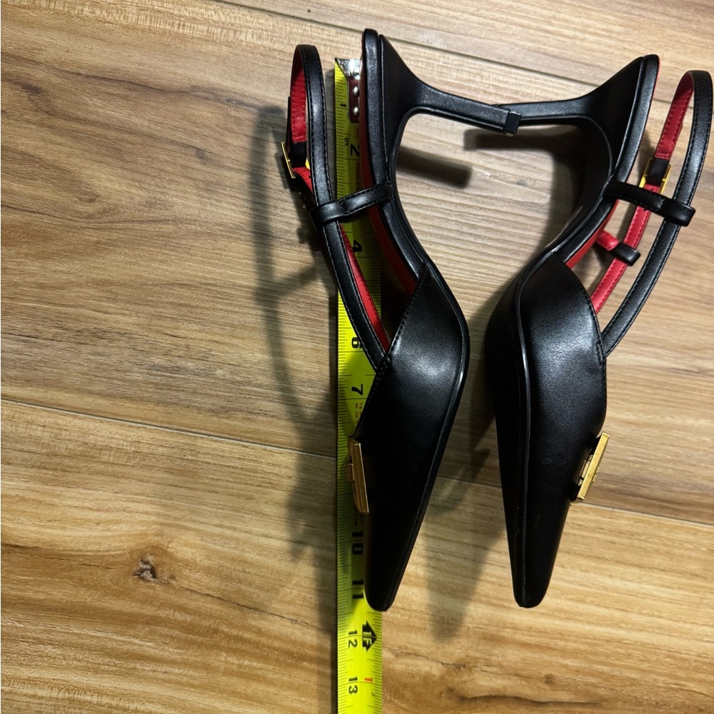 Black Pointed Slingback Heels with Gold Buckle and Red Insole - Picture 5 of 12